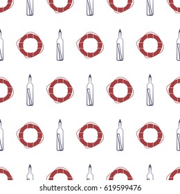 Nautical seamless pattern with anchor and porthole.  Vector illustration