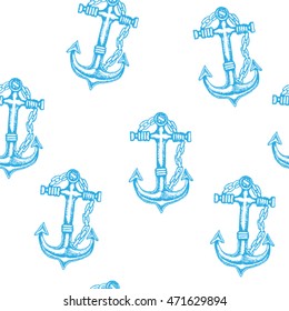 Nautical seamless pattern with anchors