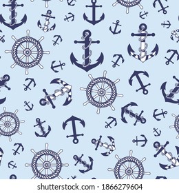 motif nautique harmonieux, Ancrages, volant de Bateau sur fond bleu
