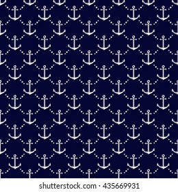 Nautical seamless pattern with anchors. Elegant vector background.