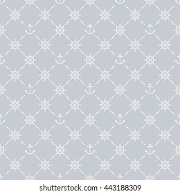 Nautical seamless pattern with anchors and steering wheels. Elegant vector background.