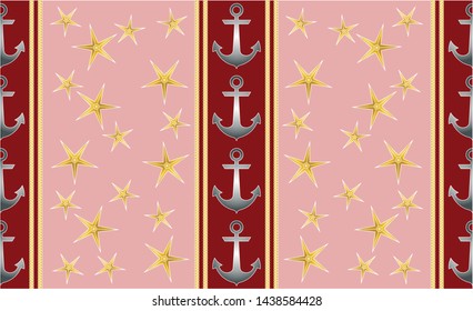 Nautical seamless pattern background with anchors,rope and starfish.EPS10 Illustration 