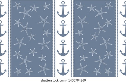 Nautical seamless pattern background with anchors,rope and starfish.EPS10 Illustration 