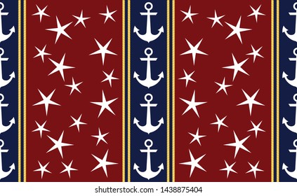 Nautical seamless pattern background with anchors,rope and starfish.EPS10 Illustration 