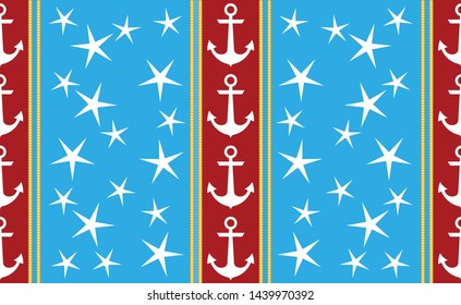 Nautical seamless pattern background with anchors,rope and starfish.EPS10 Illustration 