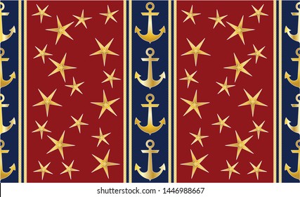 Nautical seamless pattern background with anchors,rope and starfish.EPS10 Illustration 