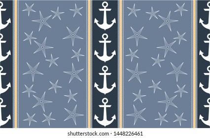 Nautical seamless pattern background with anchors,rope and starfish.EPS10 Illustration 