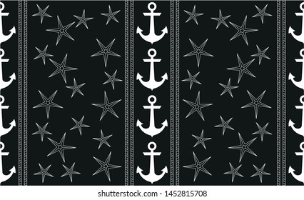 Nautical seamless pattern background with anchors,rope and starfish.EPS10 Illustration 