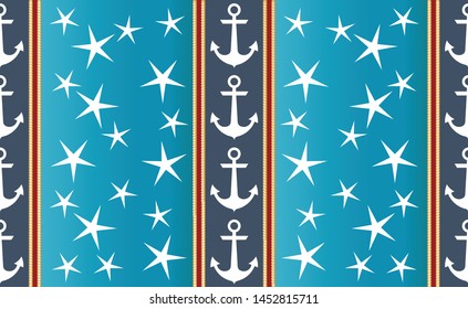 Nautical seamless pattern background with anchors,rope and starfish.EPS10 Illustration 