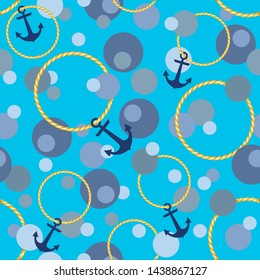 Nautical seamless pattern background with anchors,ropes and  circles.EPS10 Illustration 