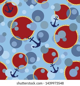 Nautical seamless pattern background with anchors,ropes and  circles.EPS10 Illustration 