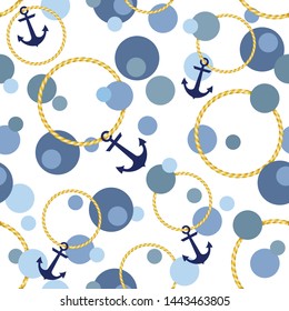 Nautical seamless pattern background with anchors,ropes and  circles.EPS10 Illustration 