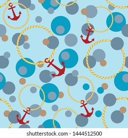 Nautical seamless pattern background with anchors,ropes and  circles.EPS10 Illustration 