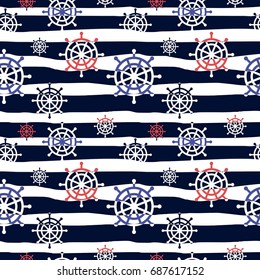Nautical seamless pattern background with wheels. Vector of sea theme. 