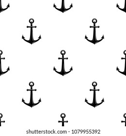 Nautical seamless pattern with black anchors on white. Ship and boat style ornament. Marine background with. Summer vector flat illustration.