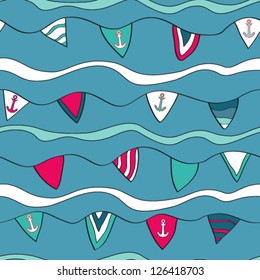 Nautical seamless  pattern with bunting flags .marine theme. vector illustration