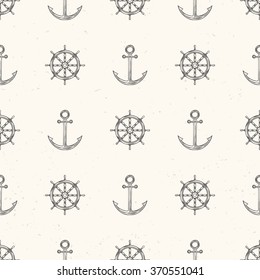 Nautical seamless pattern. Hand drawn vector illustration.