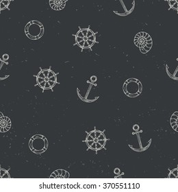 Nautical seamless pattern. Hand drawn vector illustration.