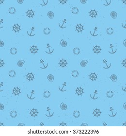 Nautical seamless pattern. Hand drawn vector illustration.