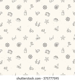 Nautical seamless pattern. Hand drawn vector illustration.