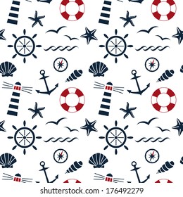 nautical seamless pattern on the white background vector