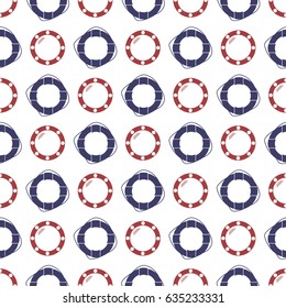 Nautical seamless pattern with ring lifebuoy and porthole.  Vector illustration