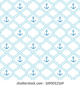 Nautical seamless pattern with rope and anchors. Vector background.