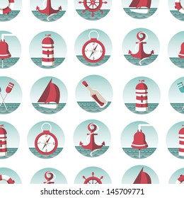 Nautical seamless pattern with sea elements