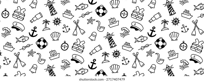 nautische nahtlose Muster Seemann Ozean doodle Hand zeichnen niedliche Kinder,