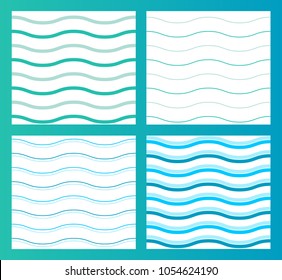 Nautical seamless pattern set. Collection of four wave backgrounds. Endless texture for fills, web, surface.