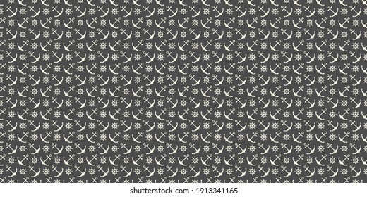 Nautical seamless pattern with ship wheels and anchors. Vector illustration