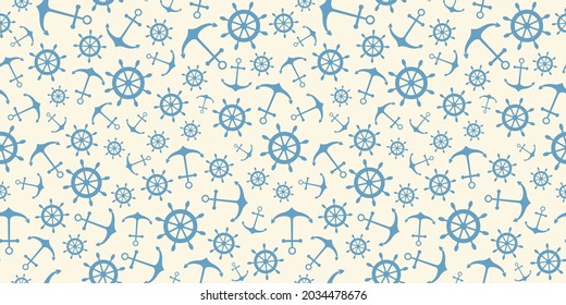 Nautical seamless pattern with ship wheels and anchors