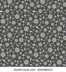 Nautical seamless pattern with ship wheels and anchors