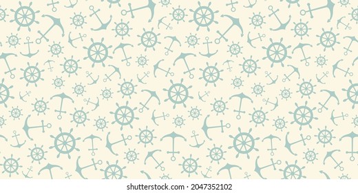 Nautical seamless pattern with ship wheels and anchors. Vector illustration