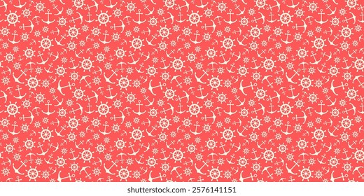 Nautical seamless pattern with ship wheels and anchors