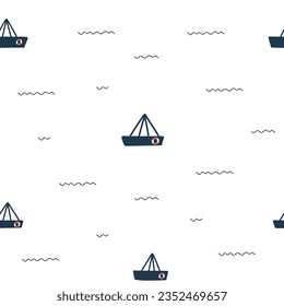 Nautical seamless pattern with ships on white background. Modern design for clothes, fabric, paper, cover, interior decoration, wallpaper. Vector texture. EPS 10.
