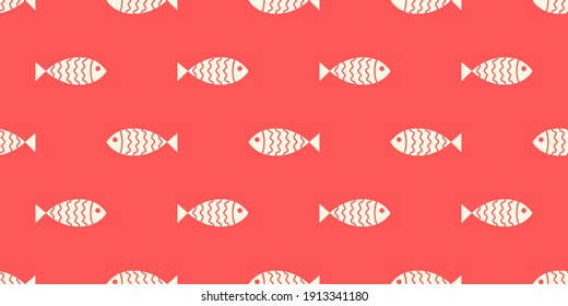 Nautical seamless pattern with swimming cartoon fish. Vector illustration
