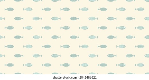 Nautical seamless pattern with swimming cartoon fish