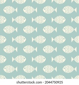 Nautical seamless pattern with swimming cartoon fish. Vector illustration