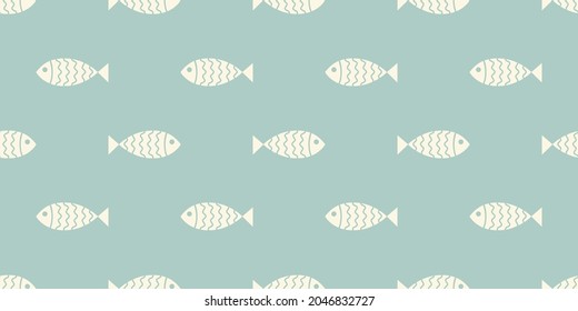 Nautical seamless pattern with swimming cartoon fish. Vector illustration