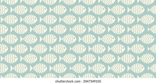 Nautical seamless pattern with swimming cartoon fish. Vector illustration