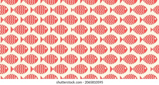 Nautical seamless pattern with swimming cartoon fish. Vector illustration