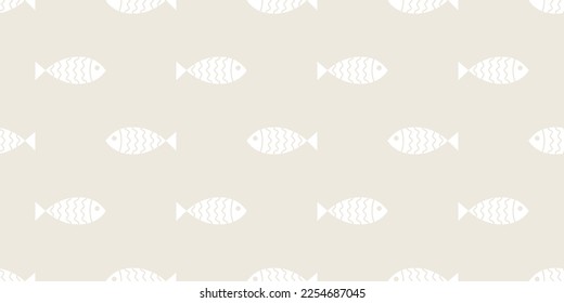 Nautical seamless pattern with swimming cartoon fish
