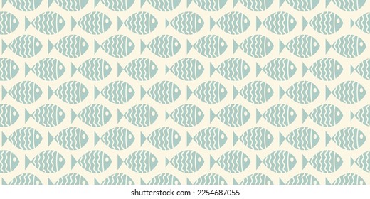 Nautical seamless pattern with swimming cartoon fish