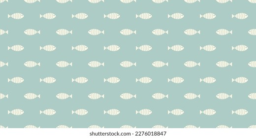 Nautical seamless pattern with swimming cartoon fish