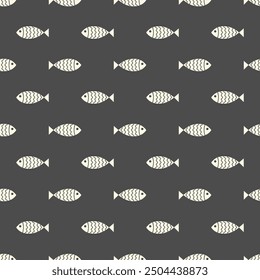 Nautical seamless pattern with swimming cartoon fish. Vector illustration