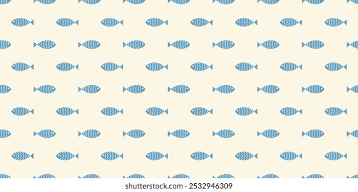 Nautical seamless pattern with swimming cartoon fish