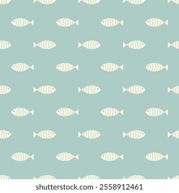 Nautical seamless pattern with swimming cartoon fish