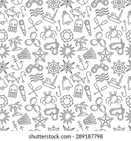 Nautical Seamless Pattern. Vector Background in Modern Linear Style