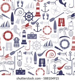 Nautical seamless pattern. Vector illustration.